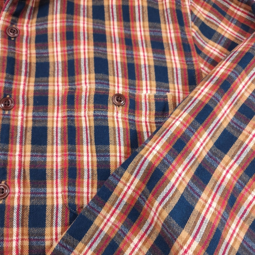 J Crew Midweight Flannel Mens Large Blue Plaid Button Down Slim Cotton - Picture 6 of 11